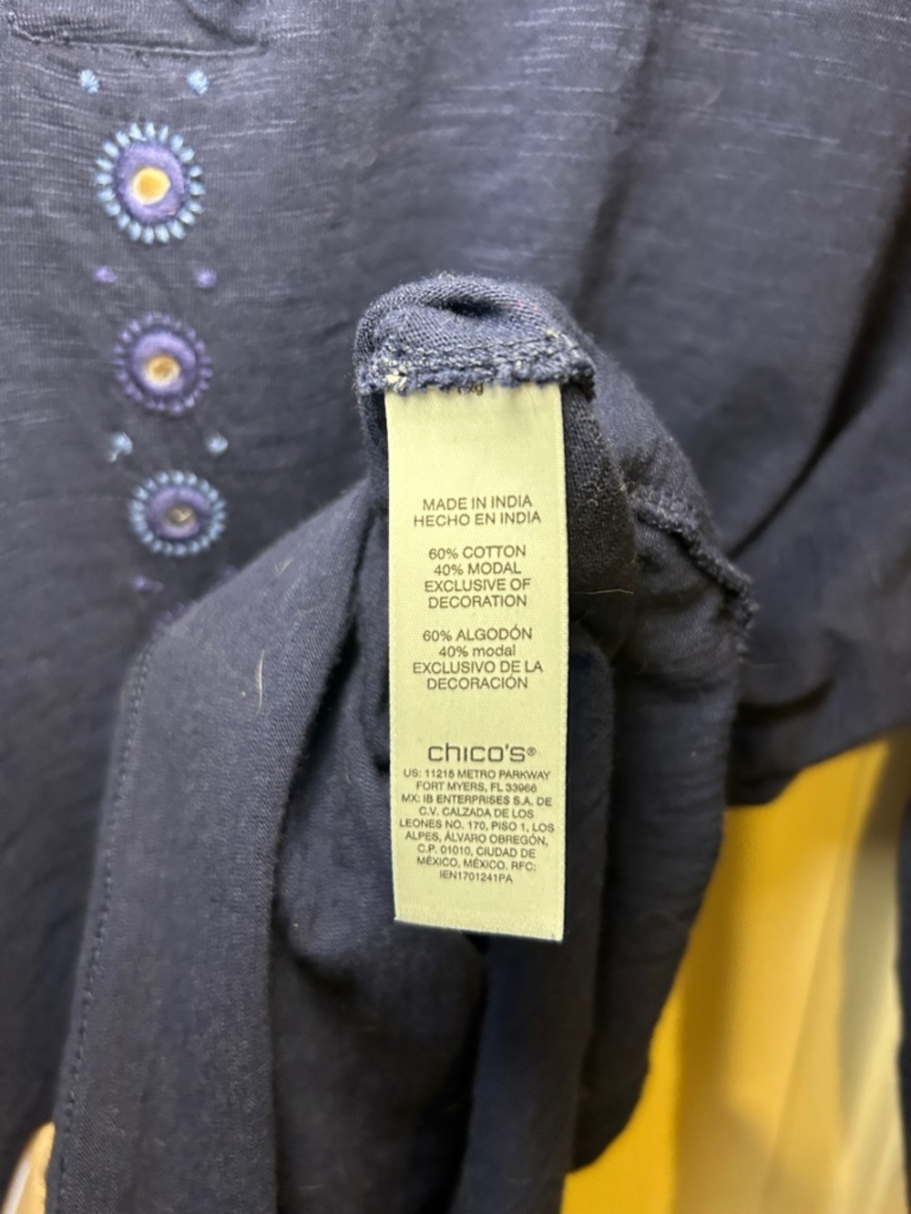 Chico's Navy Blue Soft Embellished Split V Tunic - Picture 3 of 6